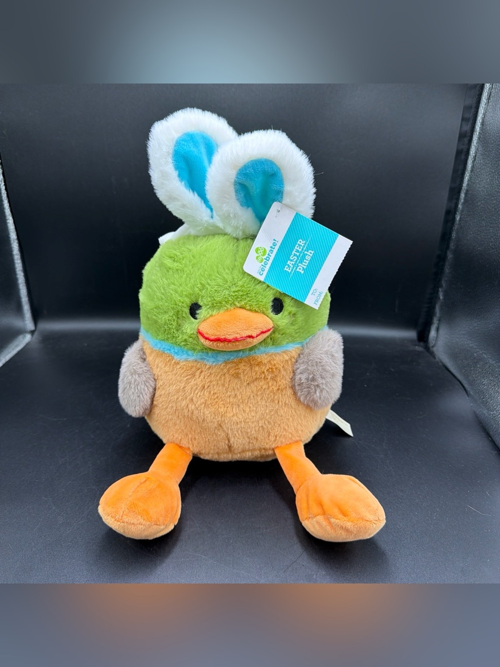 Way To Celebrate Sitting Duck Plush with white Bunny Ears 11” NEW w TAG Soft